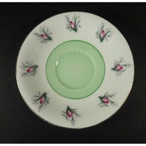 Vtg Clarence Bone China Saucer Pink Flower Buds, Green Center, Smooth 5½"